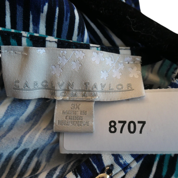 Carolyn Taylor Tunic Blouse Womens 3X Blue Green Attached Necklace Career Top - Picture 10 of 10